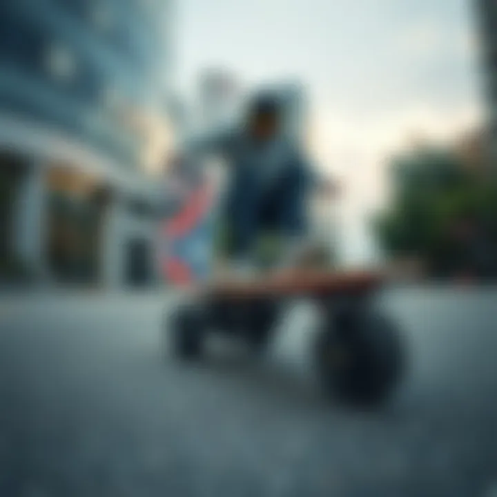 Juiced electric skateboard in action on urban streets