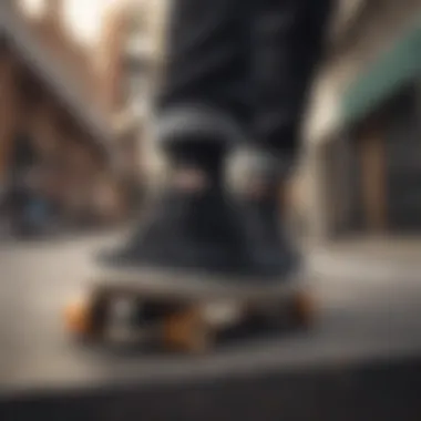 Black Vans shoes styled on a skateboard