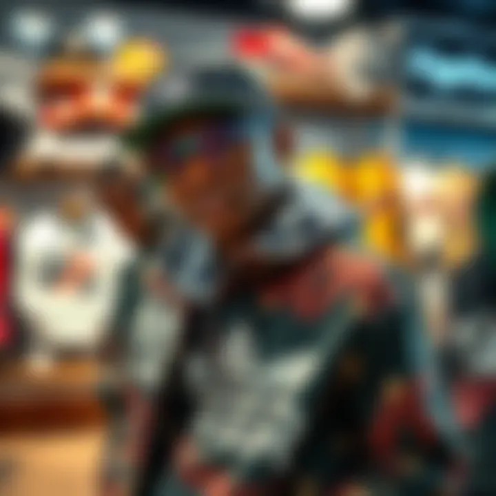 Creative Expressions in Street Fashion A close-up of unique streetwear designs influenced by skate culture