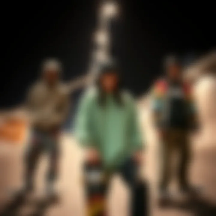 Diversity in Urban ID Clothing among Skaters Group of skateboarders showcasing diverse Urban ID fashion