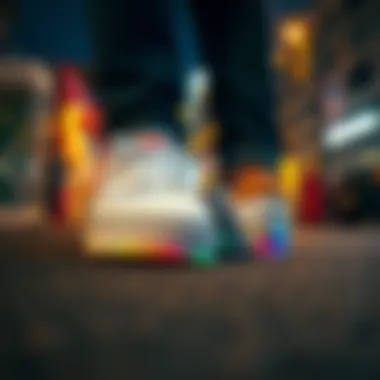 Urban Aesthetic with White Vans and Rainbow Accents Urban setting highlighting white Vans with rainbow bottoms