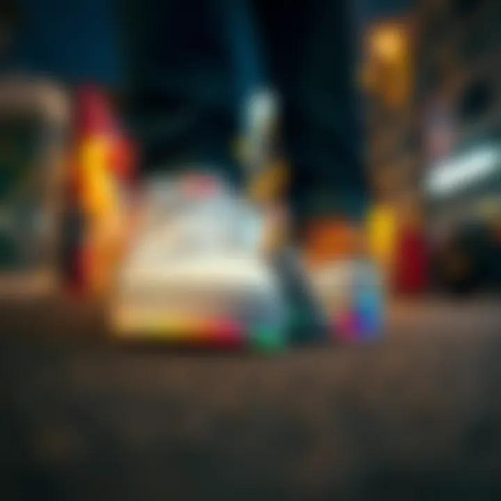 Urban Aesthetic with White Vans and Rainbow Accents Urban setting highlighting white Vans with rainbow bottoms