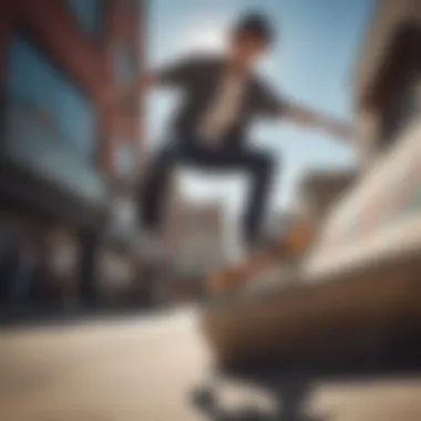 A dynamic shot of a skateboarder performing tricks in an urban setting, embodying the essence of skateboarding.