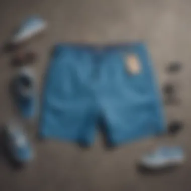 Vans blue shorts combined with various skateboarding accessories