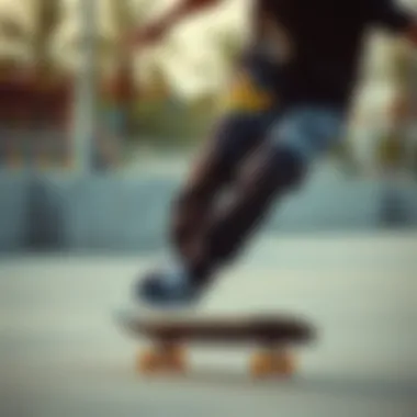 A skater in action wearing Vans elastic waist pants