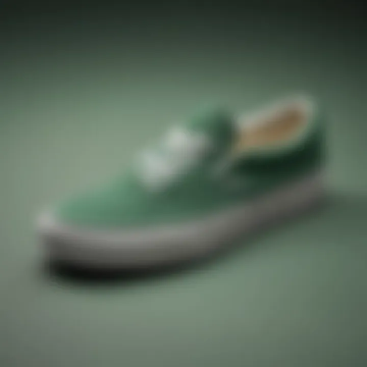 Close-up of the Vans logo on the Green Suede Slip-On