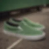 Vans Green Suede Slip-On showcasing its unique texture