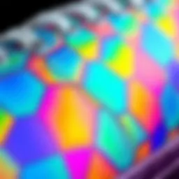 A close-up of the iridescent checkerboard pattern showcasing its vibrant colors