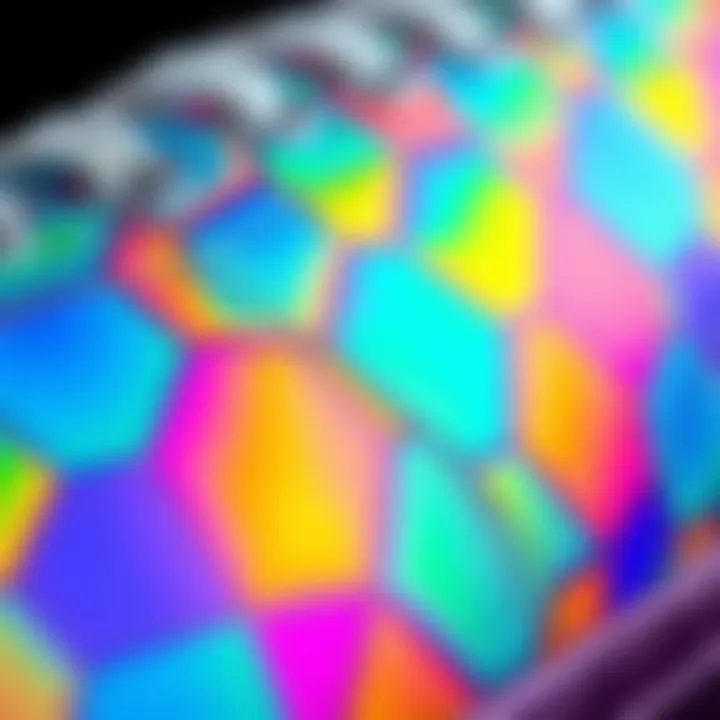 A close-up of the iridescent checkerboard pattern showcasing its vibrant colors