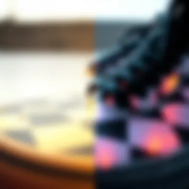 A side-by-side comparison of traditional and iridescent checkerboard patterns