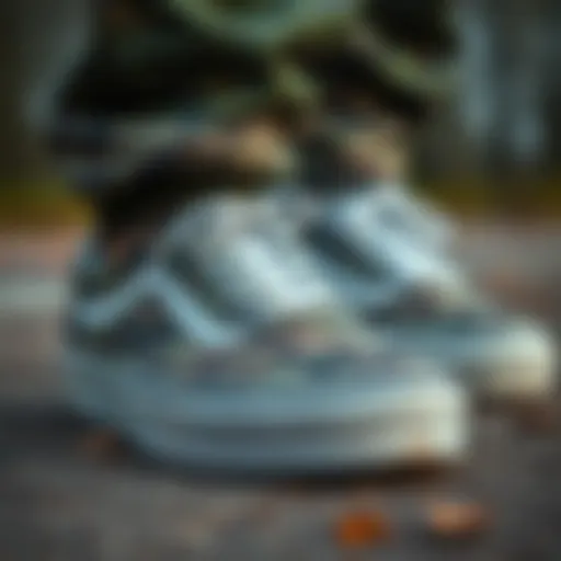 Close-up view of Vans Old Skool Camo Shoes showcasing unique pattern and texture.