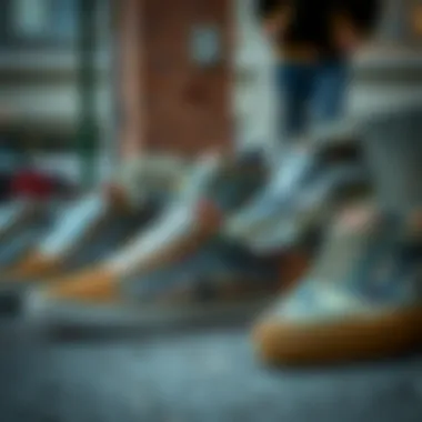 Camo Collection: Vans Old Skool Shoes A collection of various Vans Old Skool Camo Shoes displayed in an urban setting.