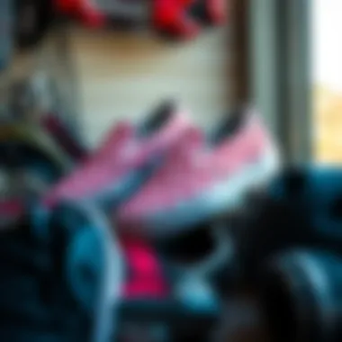 Vans pink checkered slip-ons displayed with skateboarding gear