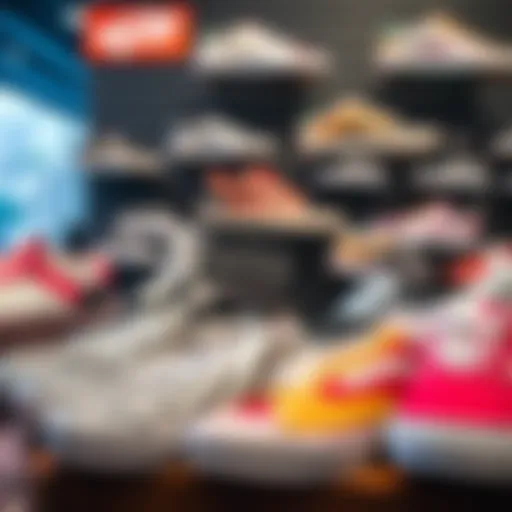 Display of various Vans shoes in a retail store