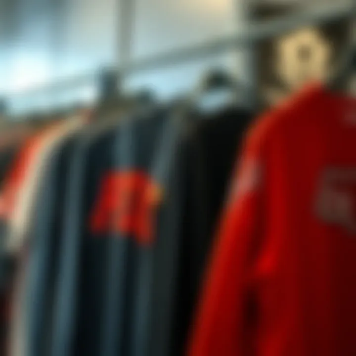 Different styles of Fox long sleeve shirts displayed on hangers.