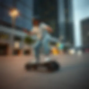 User enjoying a smooth ride on the Verreal electric skateboard in an urban environment.