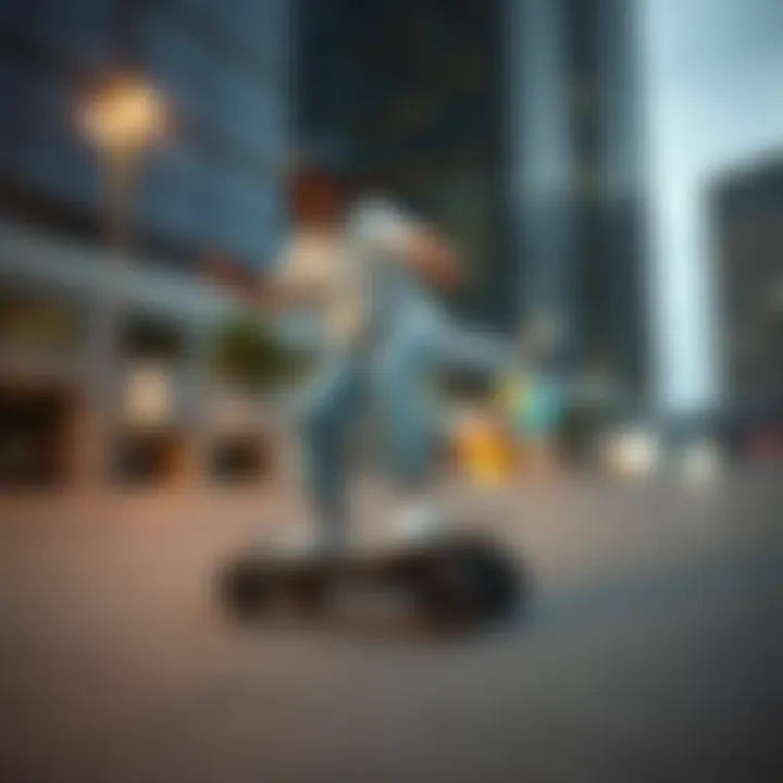 User enjoying a smooth ride on the Verreal electric skateboard in an urban environment.