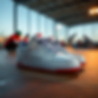 Nike Low Tops in Skate Park Nike low tops displayed in a vibrant skate park environment