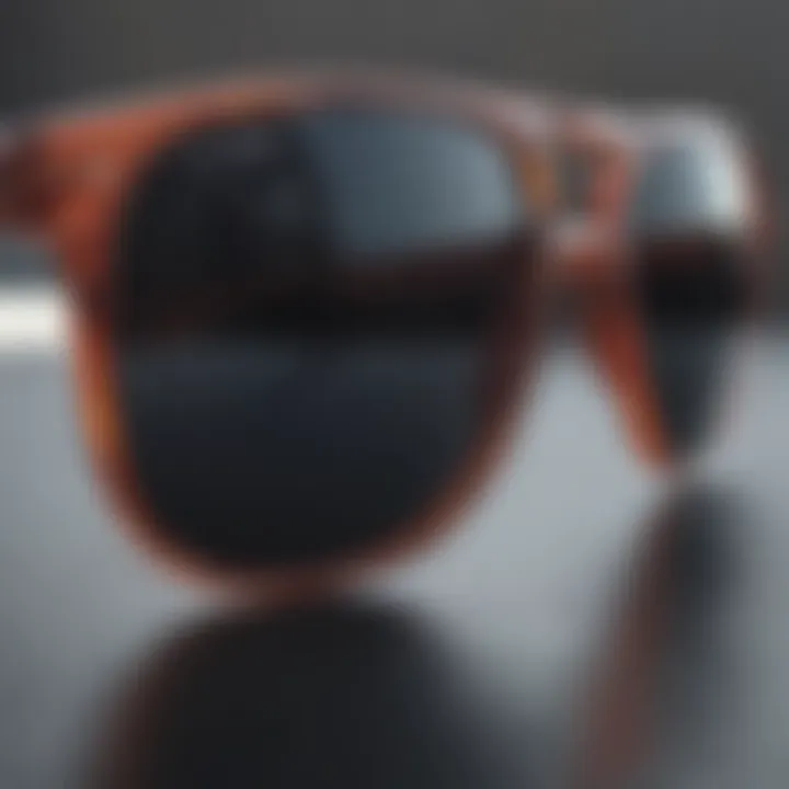 Close-up of sunglasses showcasing UV protection labels