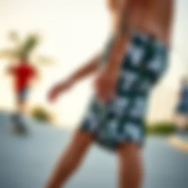 Stylish Board Shorts in Action Skateboarding enthusiast wearing stylish board shorts