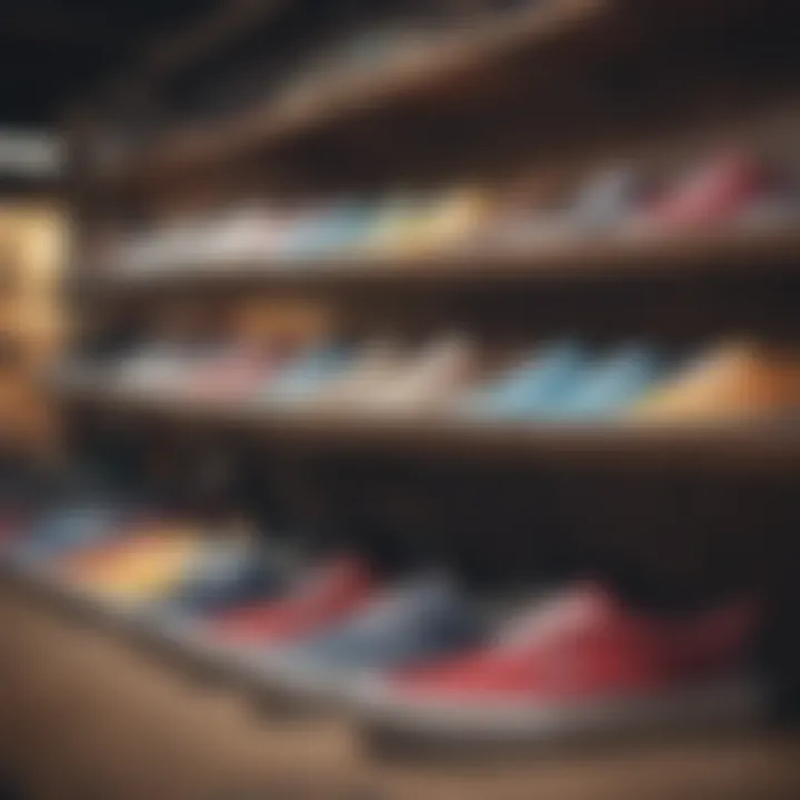 Various models of Vans shoes displayed in a retail environment