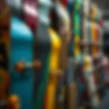 A vibrant collection of skateboards displayed for sale