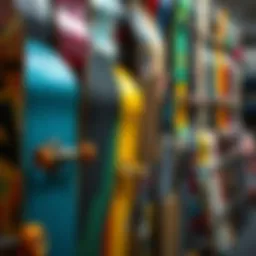 A vibrant collection of skateboards displayed for sale
