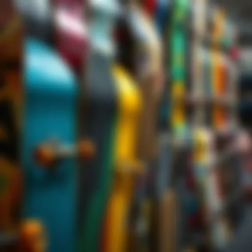 A vibrant collection of skateboards displayed for sale