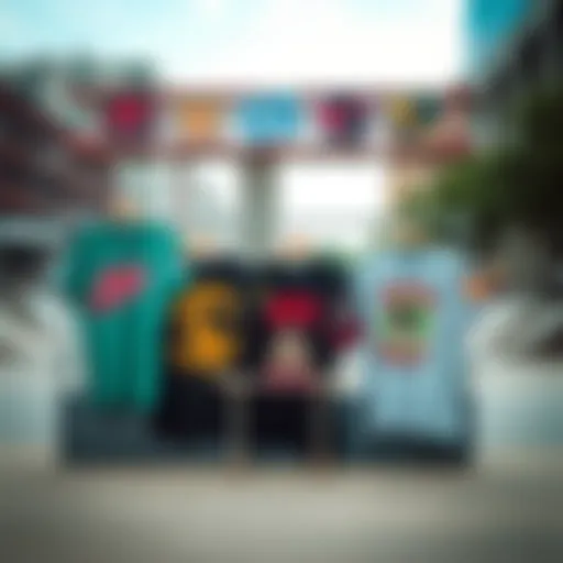 Vibrant youth shirts displayed in an urban skate park setting