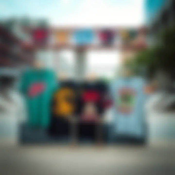 Vibrant youth shirts displayed in an urban skate park setting